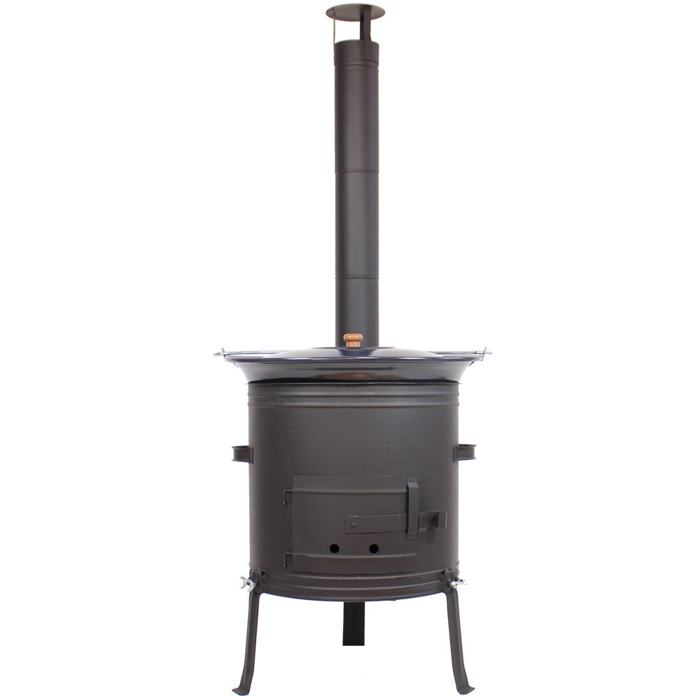 Grillplanet Holzkohlegrill Grillplanet Gulaschkanone 0,8 mm 42 cm, 22 Liter Gulaschkessel +Deckel, Set