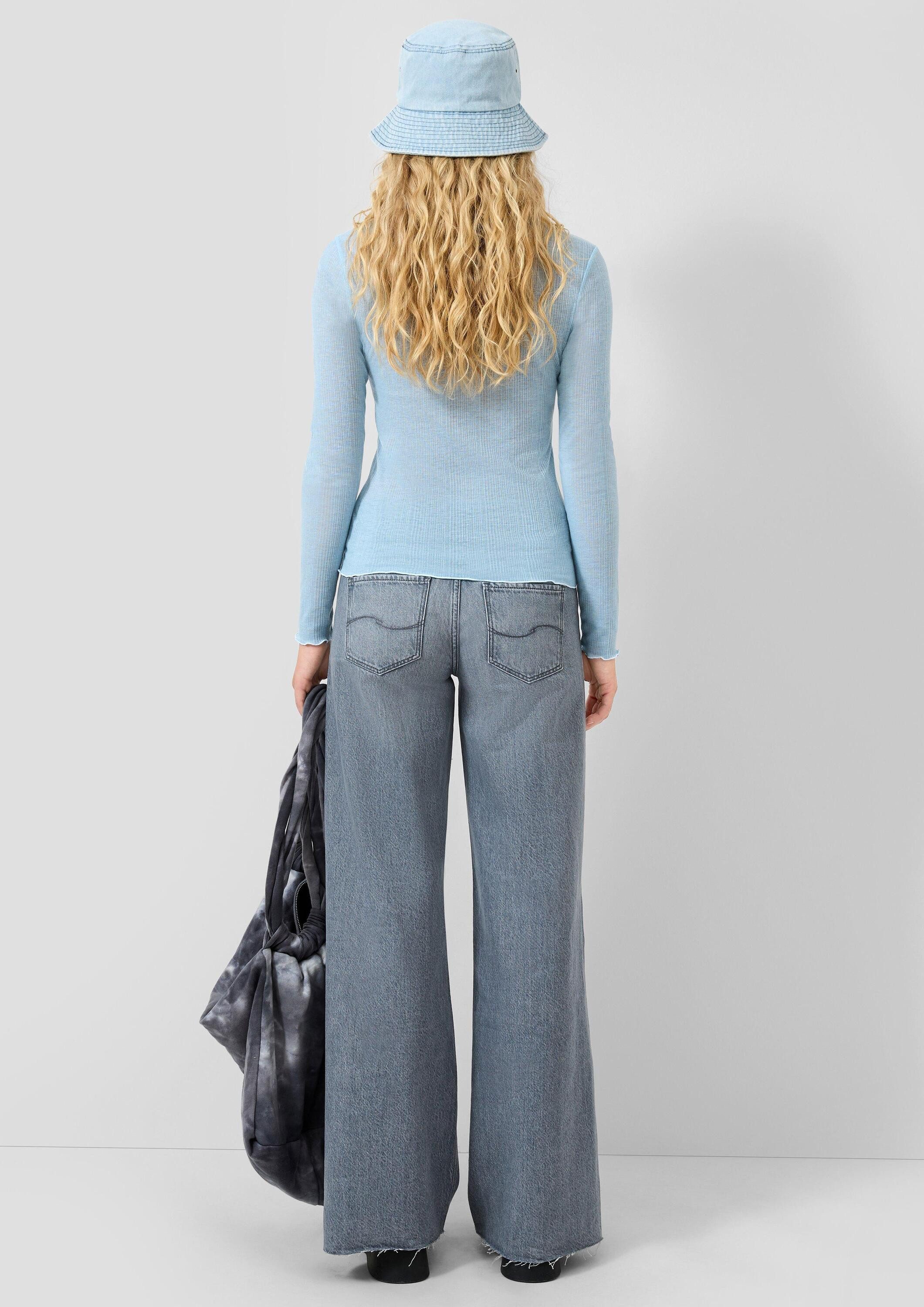 QS Langarmshirt T-Shirt Leicht transparentes Rippshirt