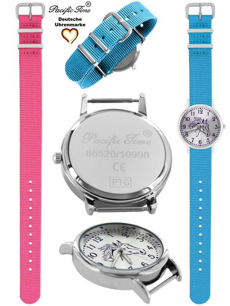 Pacific Time Quarzuhr Set rosa hellblau und und Versand violett Armbanduhr Kinder - Pferd Match Wechselarmband, Gratis Mix Design