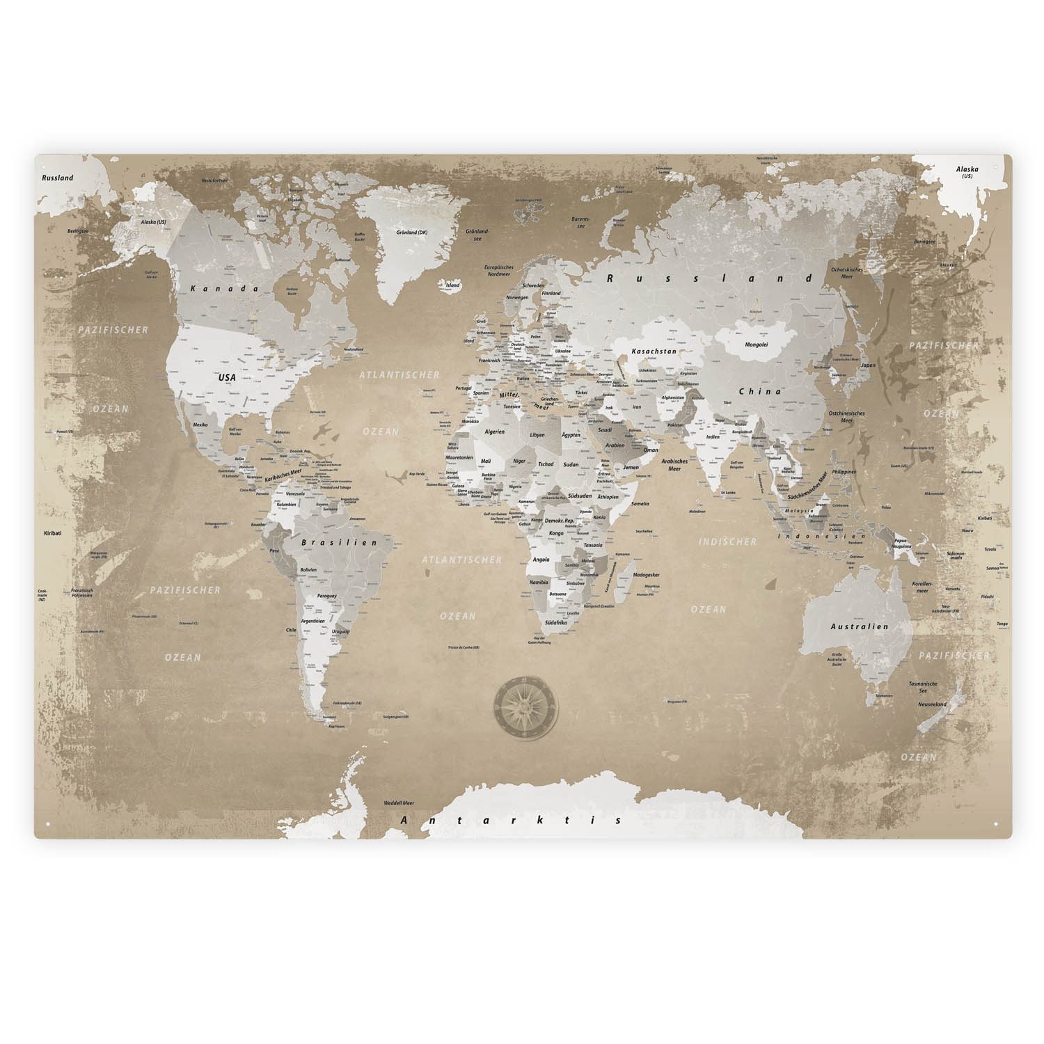 LANA KK Metallschild magnetische Weltkarte Blechschild XXL, deutsche Beschriftung