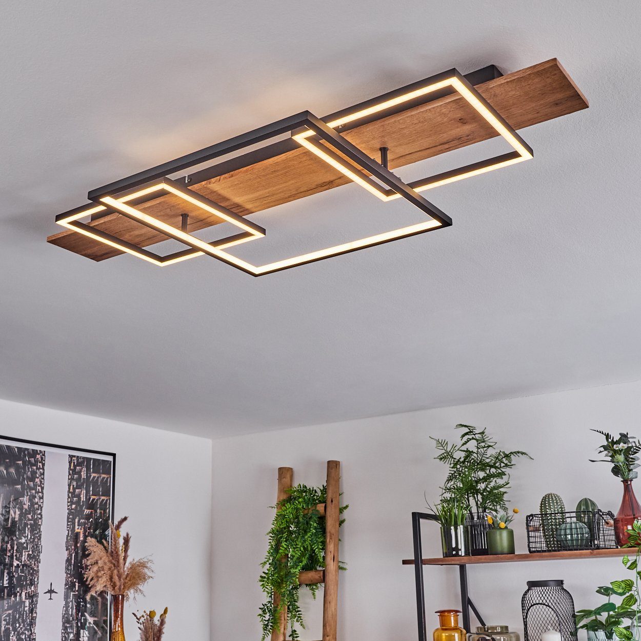 hofstein Deckenleuchte »Palermo« dimmbare Deckenlampe aus Metall/Holz, 3000 Kelvin