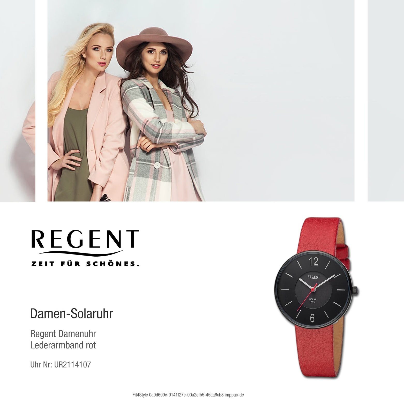 Regent Solaruhr Regent Damen Solaruhr Analog, (Solaruhr), Damen Solaruhr rund, extra groß (ca. 33mm), Lederarmband