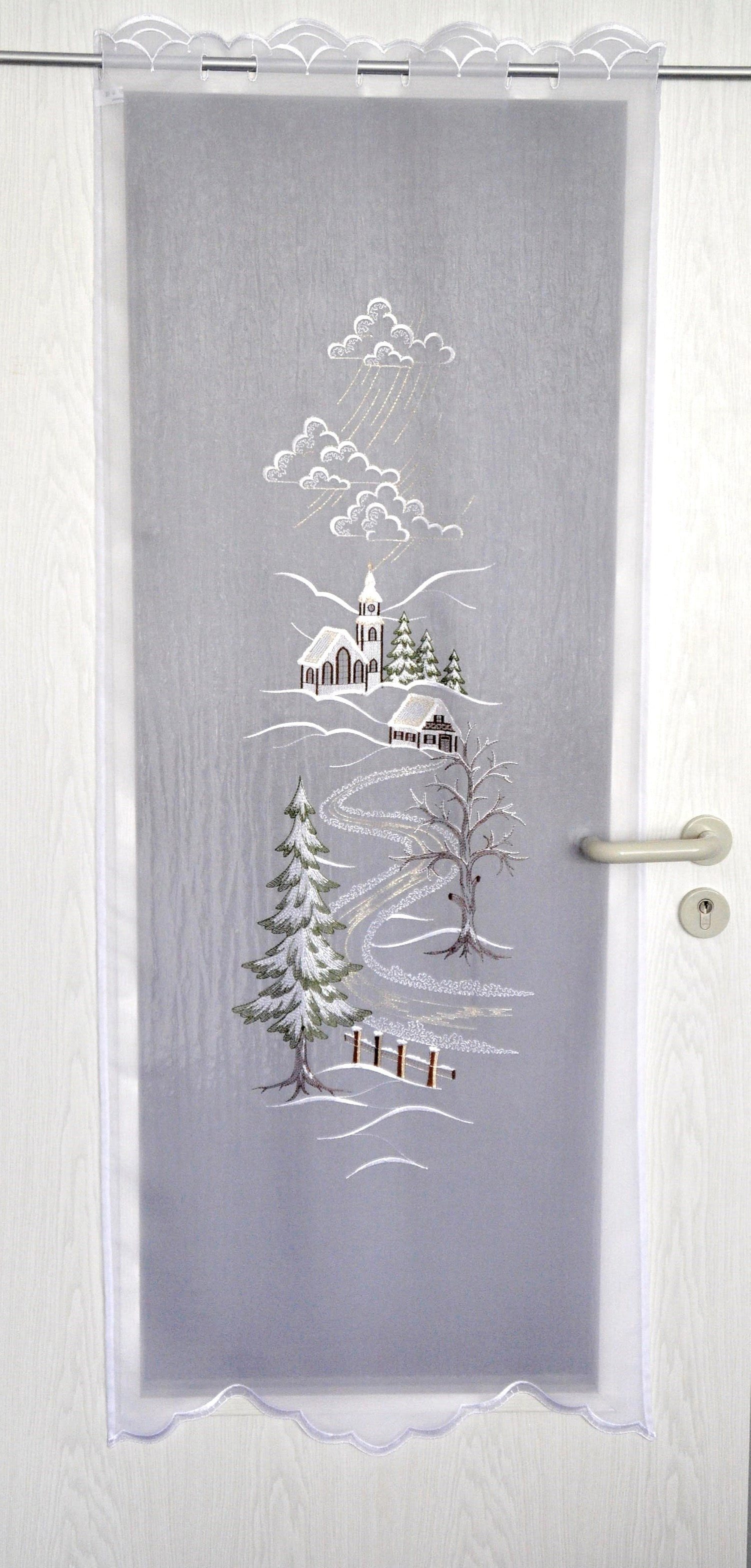 Stickereien Plauen Türvorhang Türstores Landschaft, Durchzuglöcher (1 St), transparent, Voile, HxB: 160x60, veredelt mit echter Plauener Spitze Stickerei