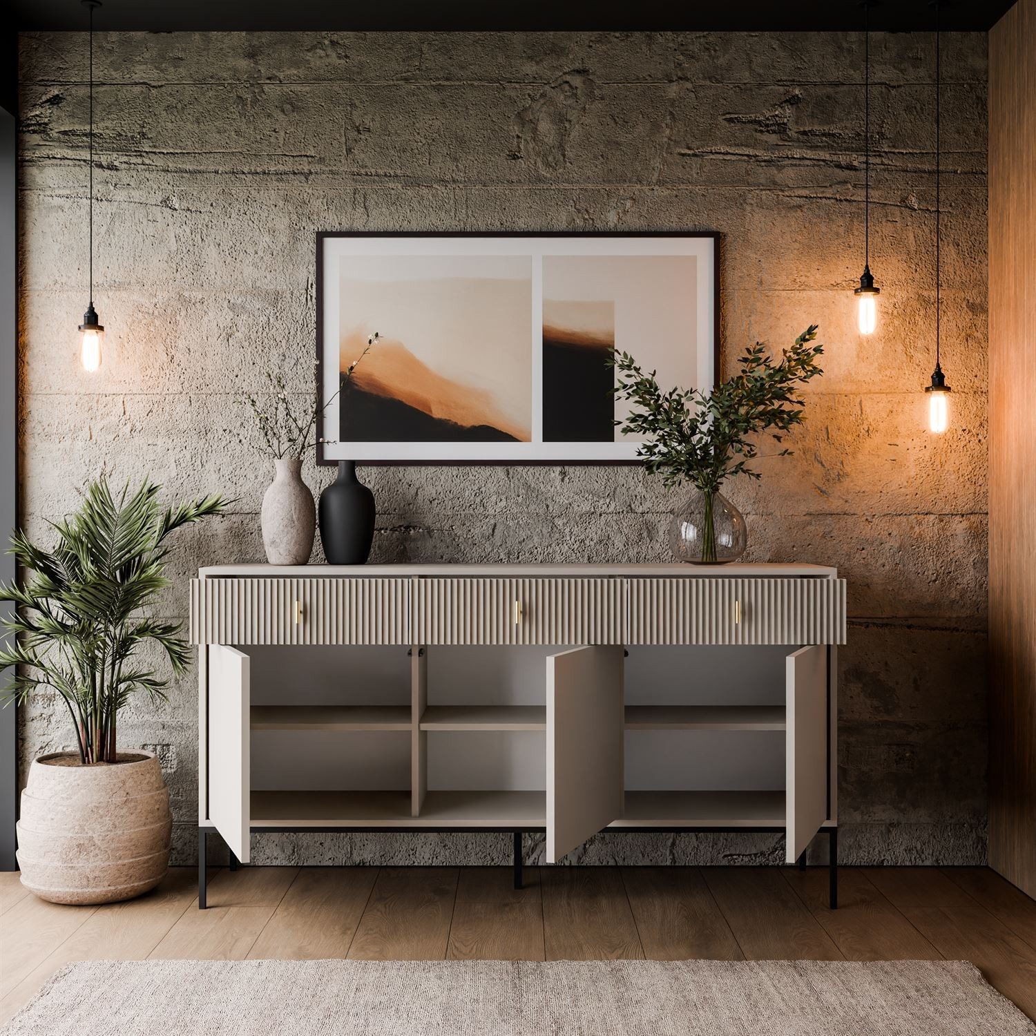 Lookway Kommode MIDNIGHT 3D3S mit drei Schubladen auf Gestell, 154,5x39x82,5 – Bild 3 von 5