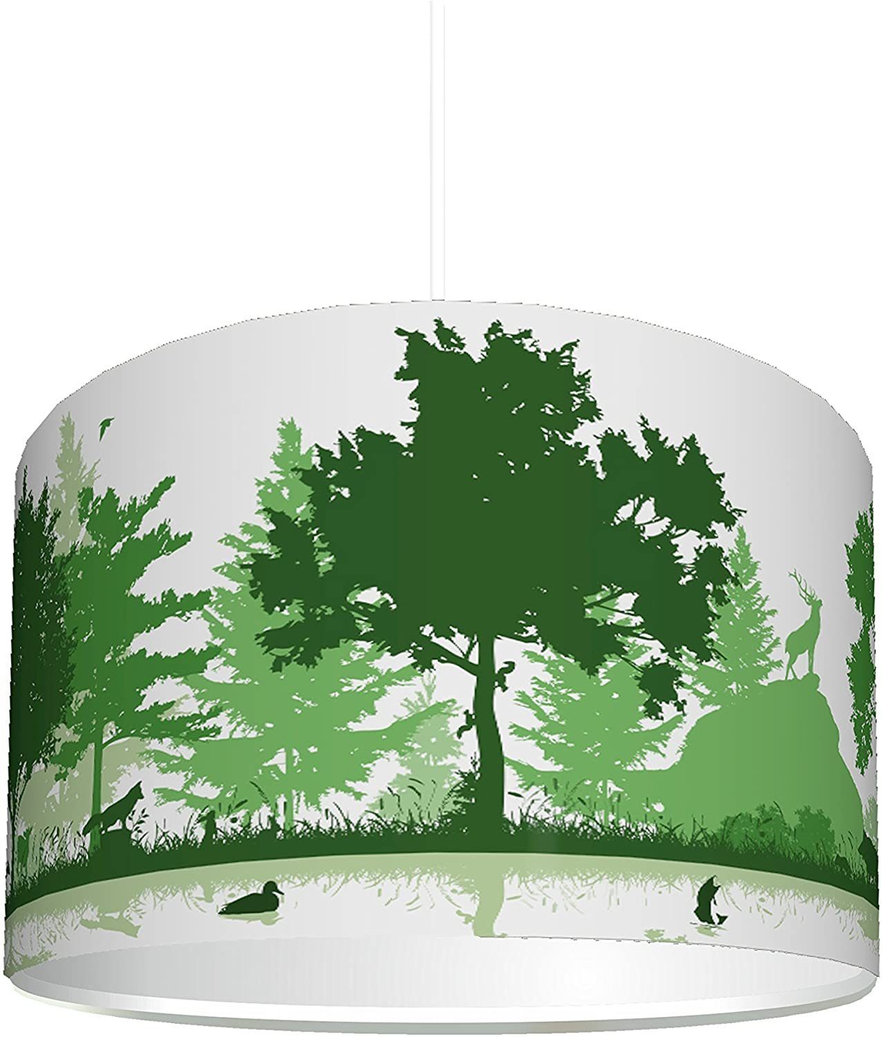 STIKKIPIX Lampenschirm KL48, Kinderzimmer Lampenschirm "Waldtiere grün", kinderleicht eine Tier-Lampe erstellen, als Steh- oder Hängeleuchte/Deckenlampe, perfekt für Jungen & Mädchen