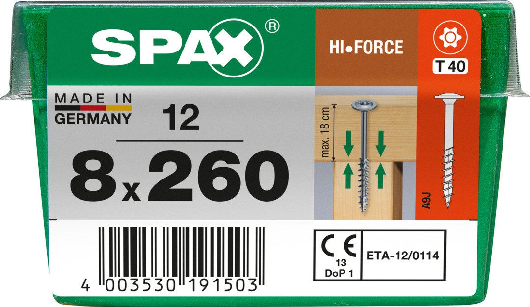 SPAX Holzbauschraube Spax Holzbauschrauben 8.0 x 260 mm TX 40 - 12 Stk.