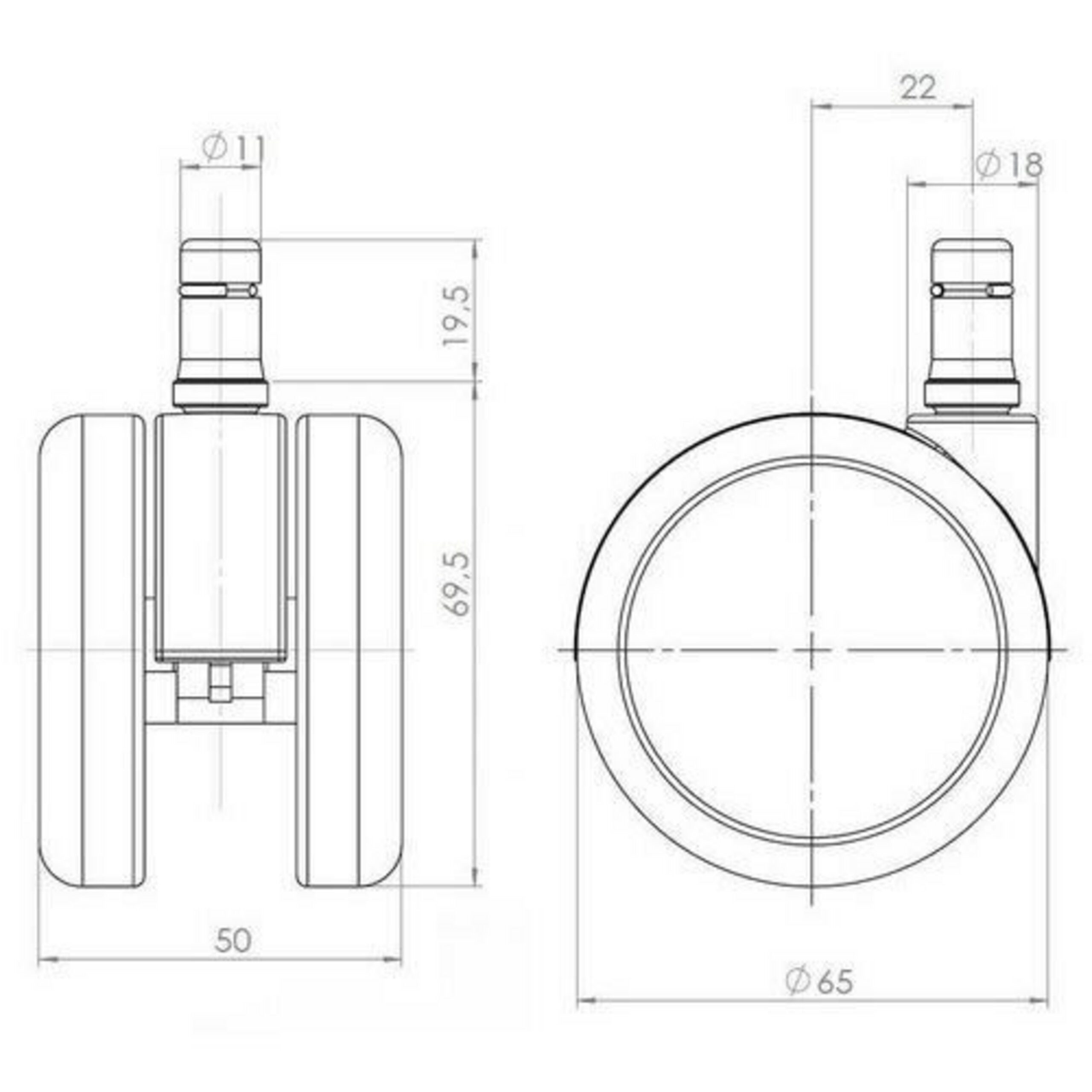 hjh OFFICE Stuhlrolle Stuhlrollen 5X Rolo Lux 11Mm/65Mm, (5er Pack), Hartbodenrollen Bürostuhl, Rollen für Schreibtischstuhl