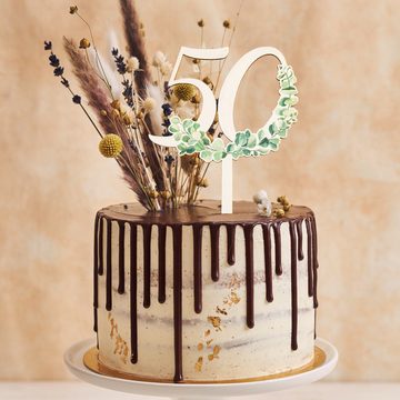 Logbuch-Verlag Geschenkbox 50. Geburtstag Cake Topper Eukalyptus Deko (1 St), 50 Jahre