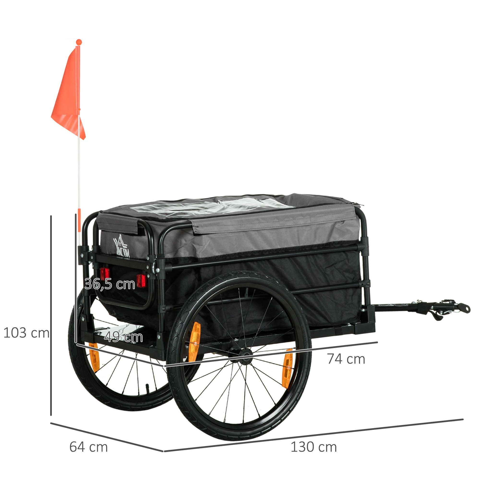 HOMCOM Bicycle Cargo Trailer, Transport Trailer for Bicycles with 20-inch Pneumatic Tires, Black+Grey, 130 x 64 x 64.103 cm