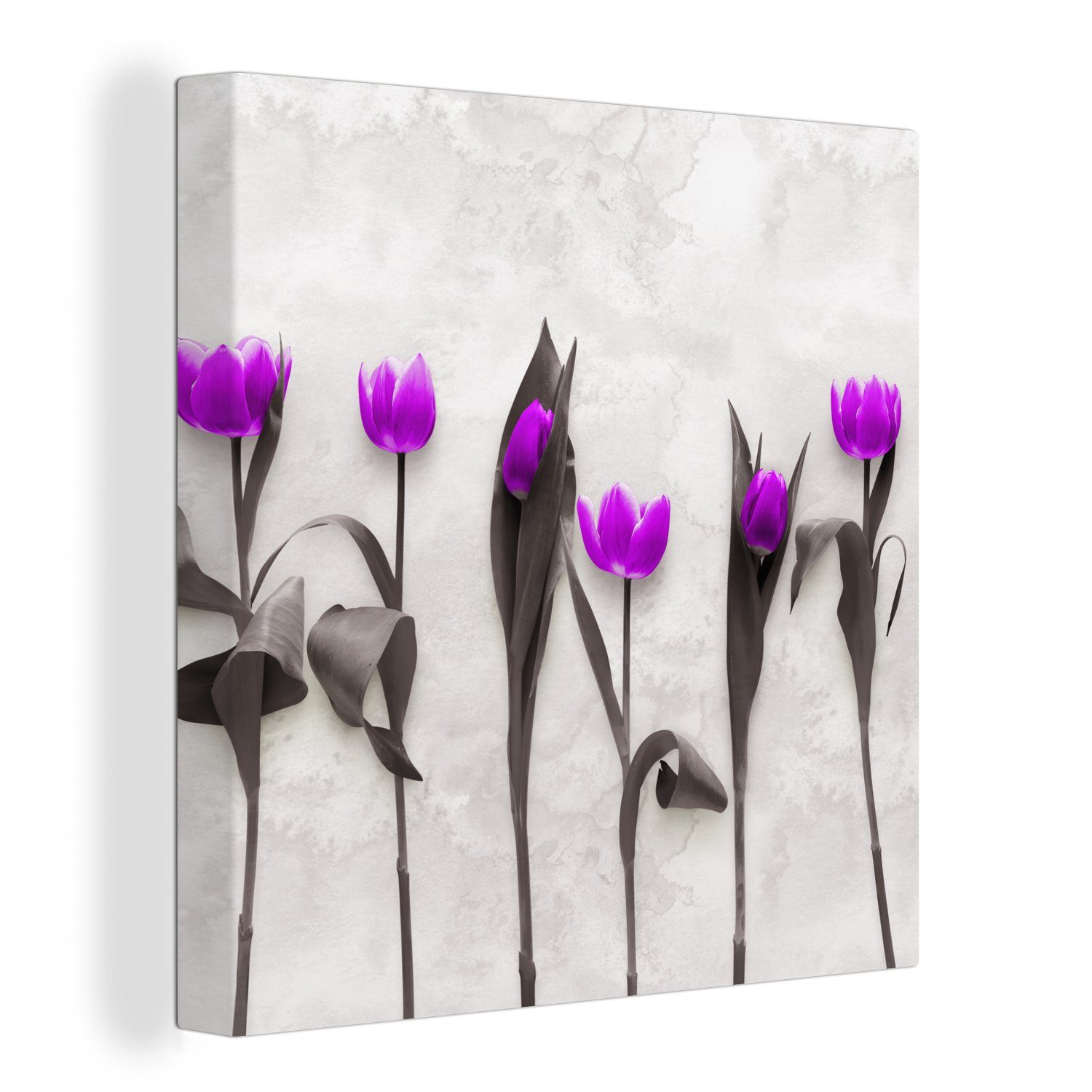 OneMillionCanvasses® Leinwandbild Blumen - Tulpen - Lila, (1 St), Leinwand Bilder für Wohnzimmer Schlafzimmer