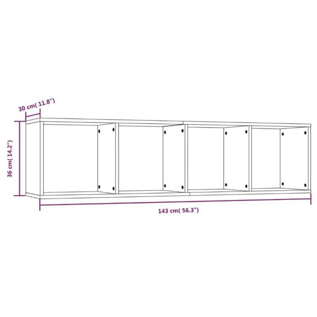 Braun furnicato cm Wandregal 143x30x36 Eiche Bücherregal/TV-Schrank Holzwerkstoff