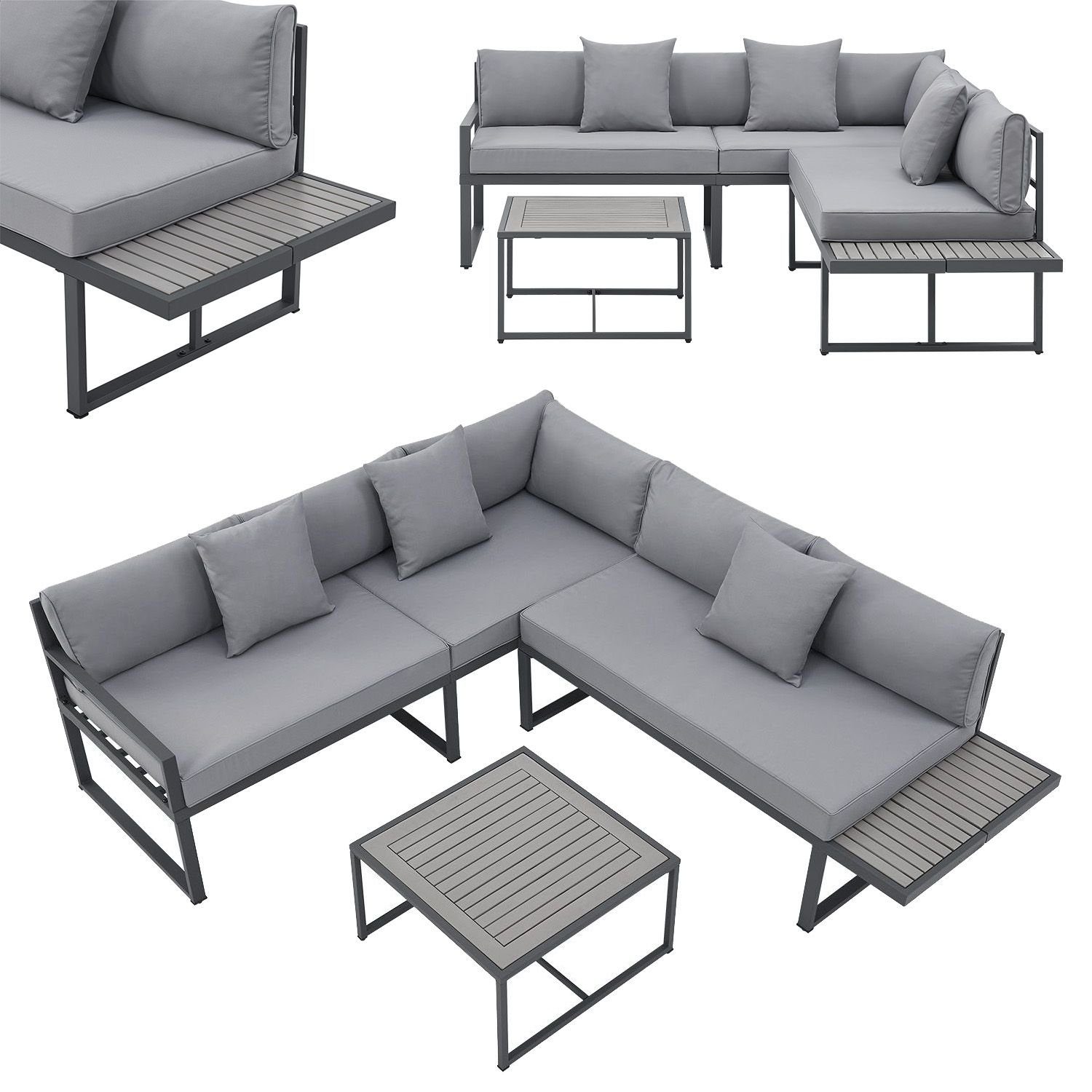 Juskys Gartenlounge-Set St. Tropez, Gartenmöbel Lounge für 4 Personen, Set mit Ecksofa, Tisch & Kissen