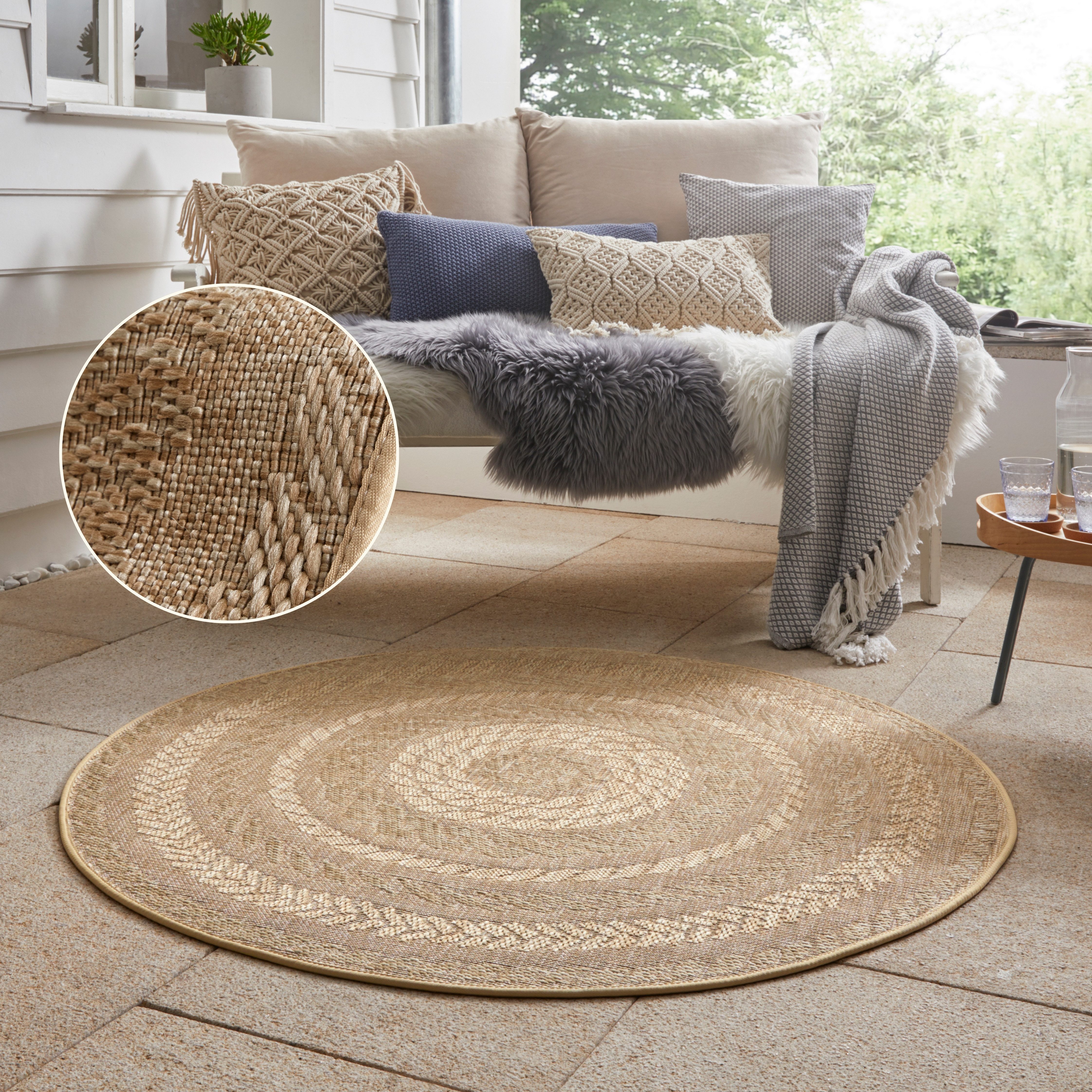 HANSE Home Teppich Almendro, rund, Höhe: 6 mm, Sisal Optik, Robust, Pflegeleicht, Flachgewebe