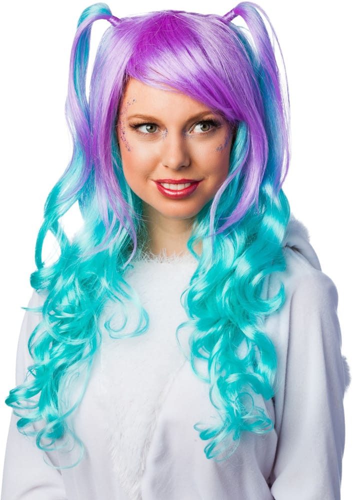 Orlob Kunsthaarperücke Perücke Manga mit Zöpfen türkis lila