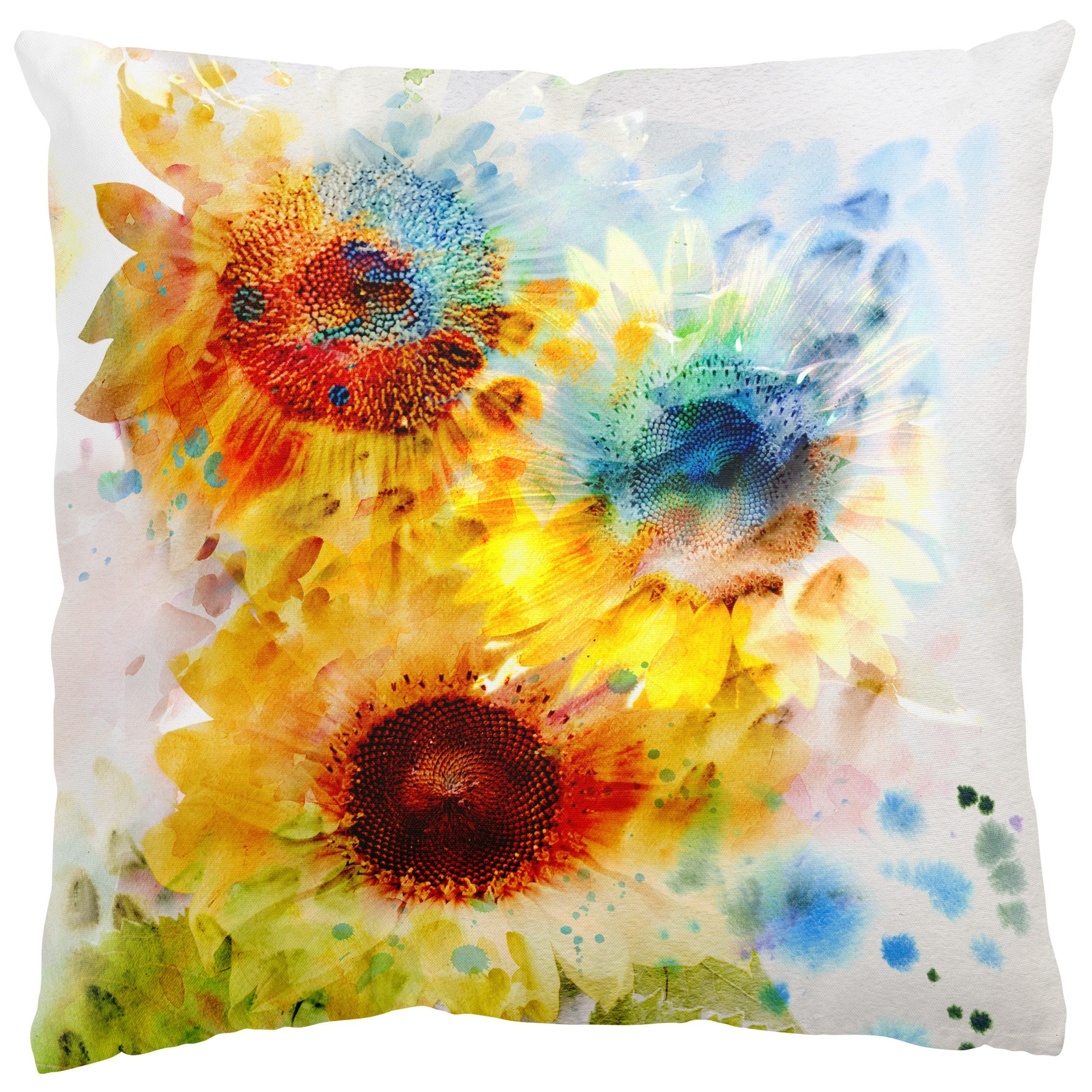 Bilderdepot24 Dekokissen drinnen Kissenhülle/ Sofakissen/ Zierkissen Kissenhülle gelb Blumen, Bezug Aquarell mit / ohne Füllung Zierkissen Outdoor Sofa Bett
