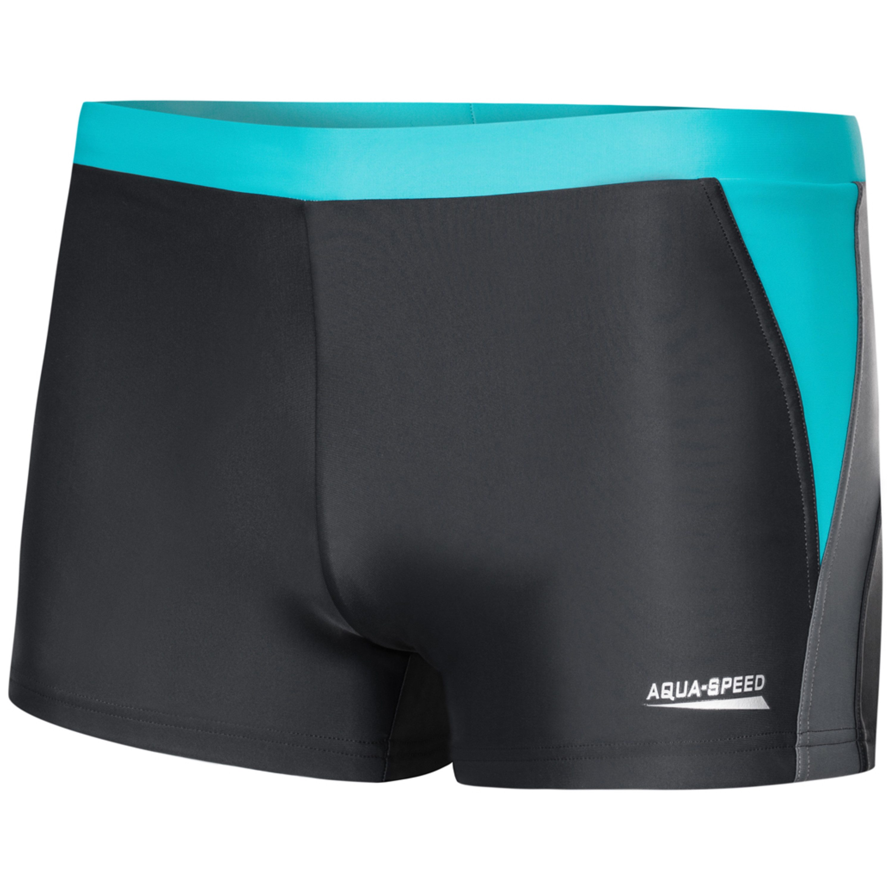 Aqua Speed Badehose für Herren Dario Schwimmshorts kurz UV Schutz Grau Türkis M (Leistungsdesign für ambitioniertes Hallenbadtraining) UV beständiges Gewebe schützt bei Outdoor Nutzung