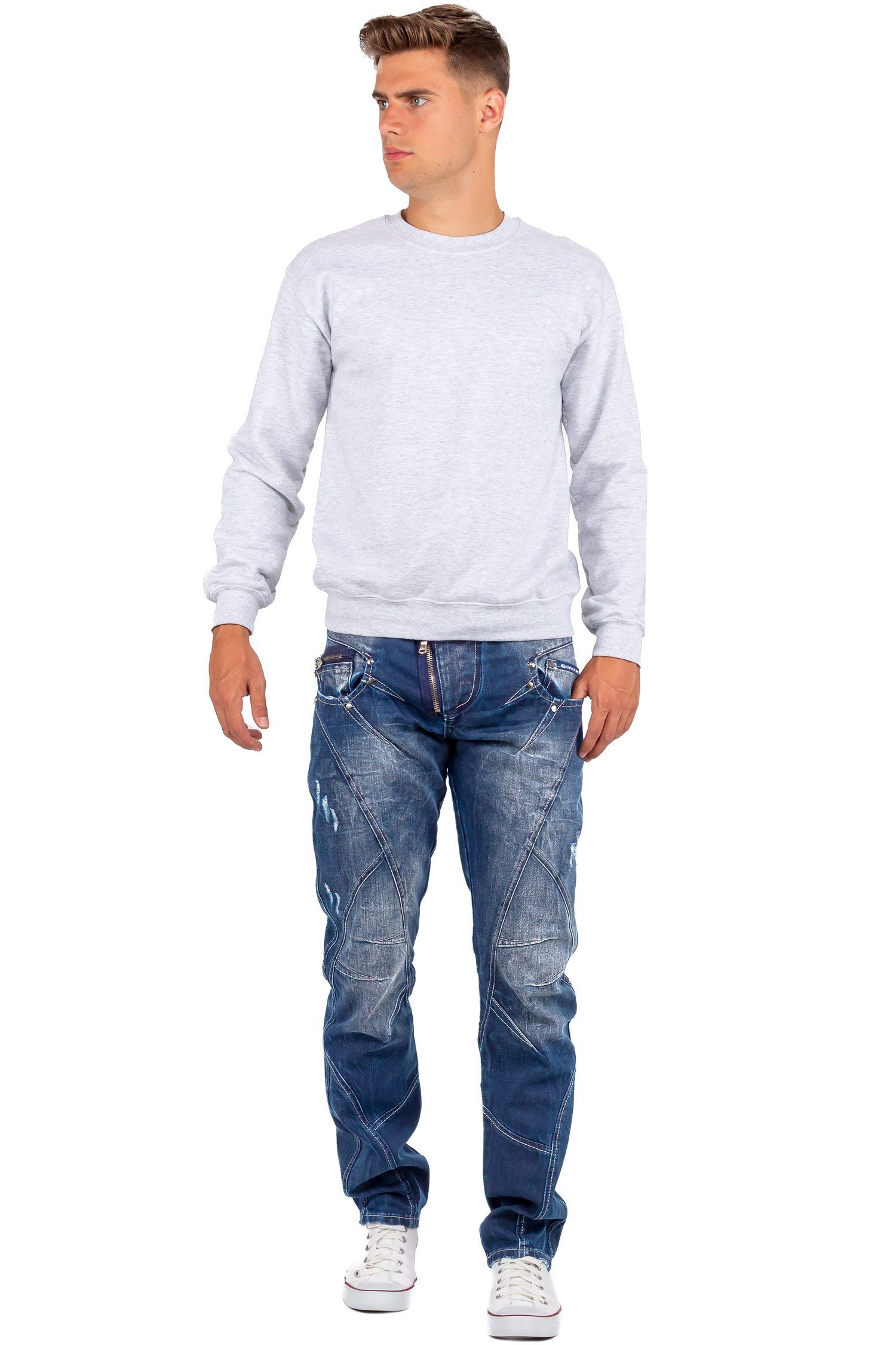 Cipo & Baxx 5-Pocket-Jeans Herren Regular Fit Hose Stonewashed BA-C0768 (1-tlg) mit Destroyed Effekten und Zippern – Bild 5 von 5