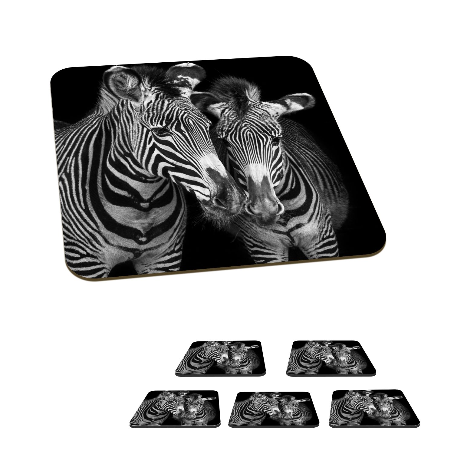 MuchoWow Glasuntersetzer Tierprofil Zebras in Schwarz und Weiß, Zubehör für Gläser, 6-tlg., Glasuntersetzer, Tischuntersetzer, Korkuntersetzer, Untersetzer, Tasse