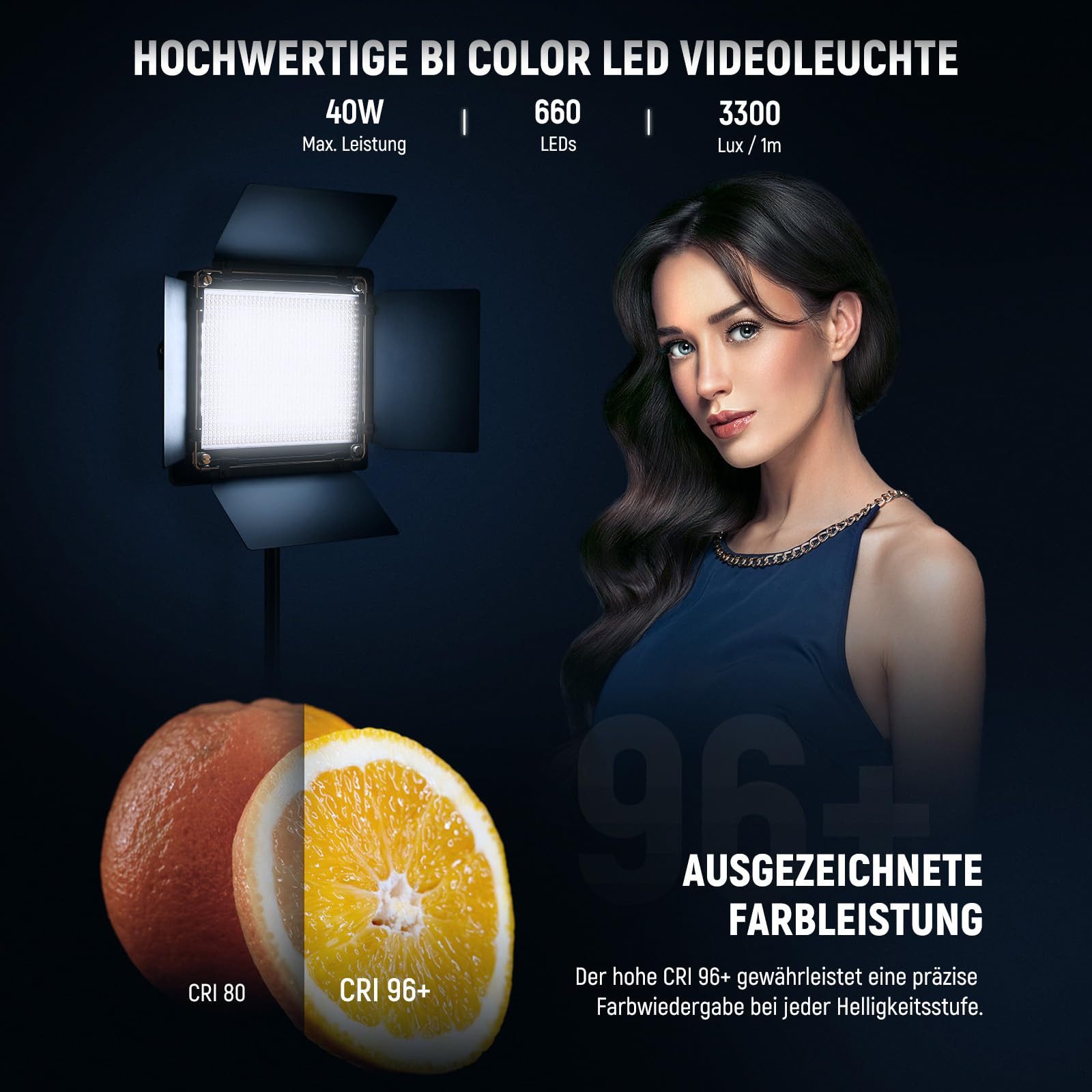 Neewer Videoleuchte NL660 LED Videolicht mit Stativ Ständer, Dimmable, Barndoors, 660 LEDs 3200K-5600K, 3300lx/1m, CRI96+, für Videoaufnahmen Streaming – Bild 2 von 5