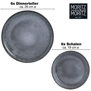 Moritz & Moritz Tafelservice Moritz & Moritz 12tlg Tafel Service Anthrazit Geschirr Set Digital (12-tlg), 6 Personen, Kombigeschirr für 6 Personen