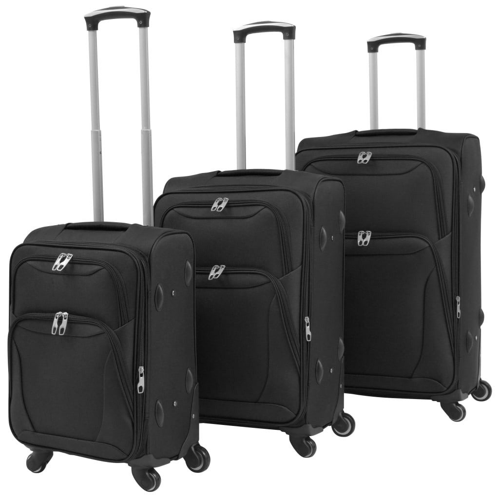 vidaXL Trolley 3-tlg Weichgepäck Trolley-Set Schwarz