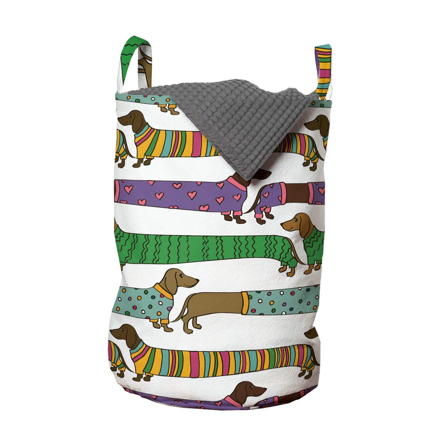 Abakuhaus Wäschesäckchen Wäschekorb mit Griffen Kordelzugverschluss für Waschsalons, Hundeliebhaber Dackel in Kleidung