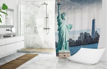 Ekershop Duschvorhang Textil Digitaldruck FREIHEITSSTATUE New YORK für Duschstange Breite 120 cm (inkl. Ringe), Höhe 200 cm, wasserabweisend, waschbar, bügelbar