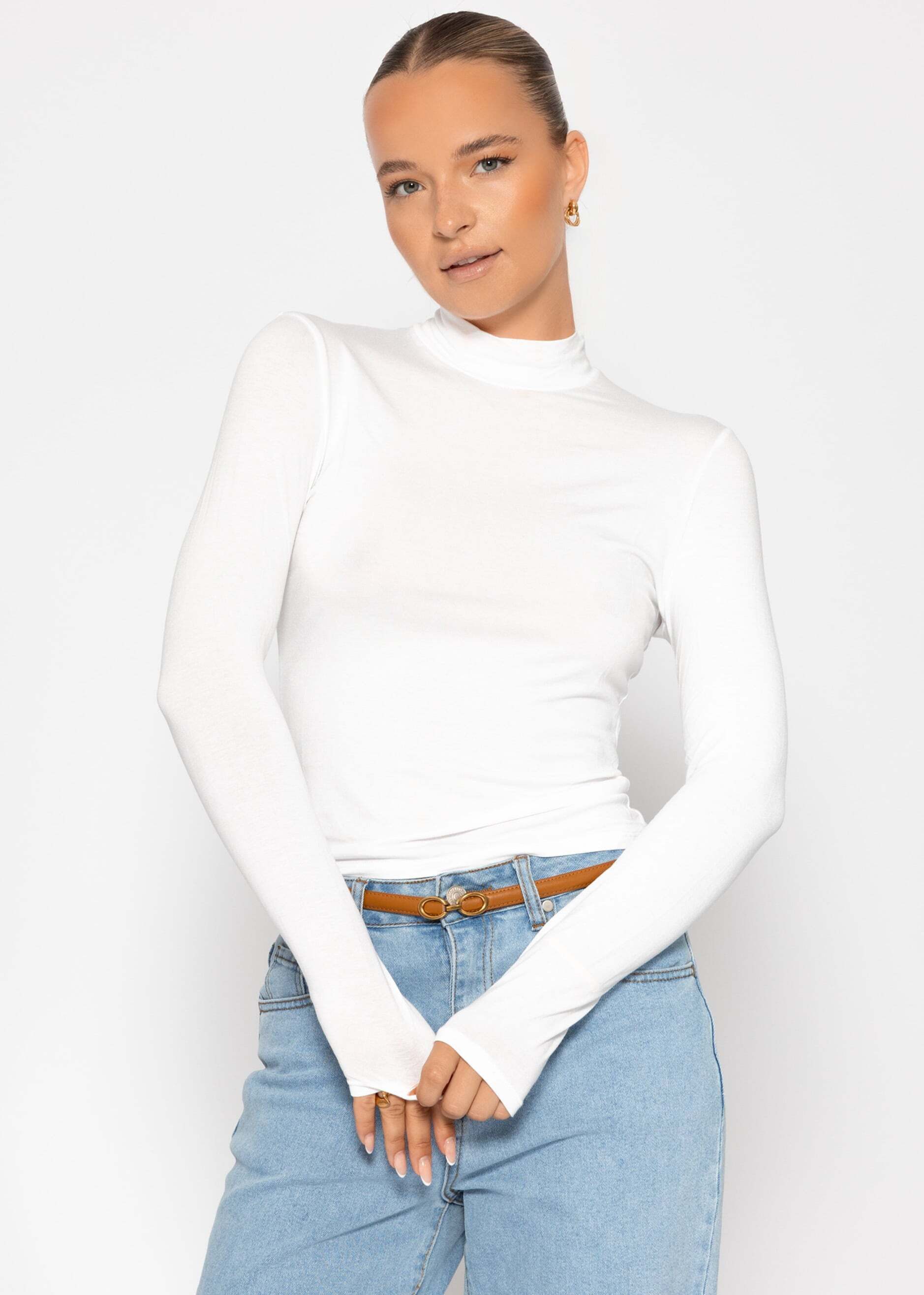 SASSYCLASSY Langarmshirt Langarmshirt Damen mit Rollkragen Elegant Figurbet günstig online kaufen