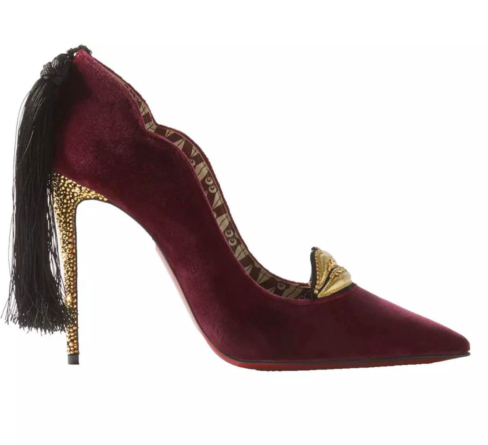 CHRISTIAN LOUBOUTIN Schuhe Pumps Hot Chick Kiss Tasselled Samt Gold High Heels High-Heel-Pumps Kristallen verzierte Lippen an der spitzen Zehenpartie