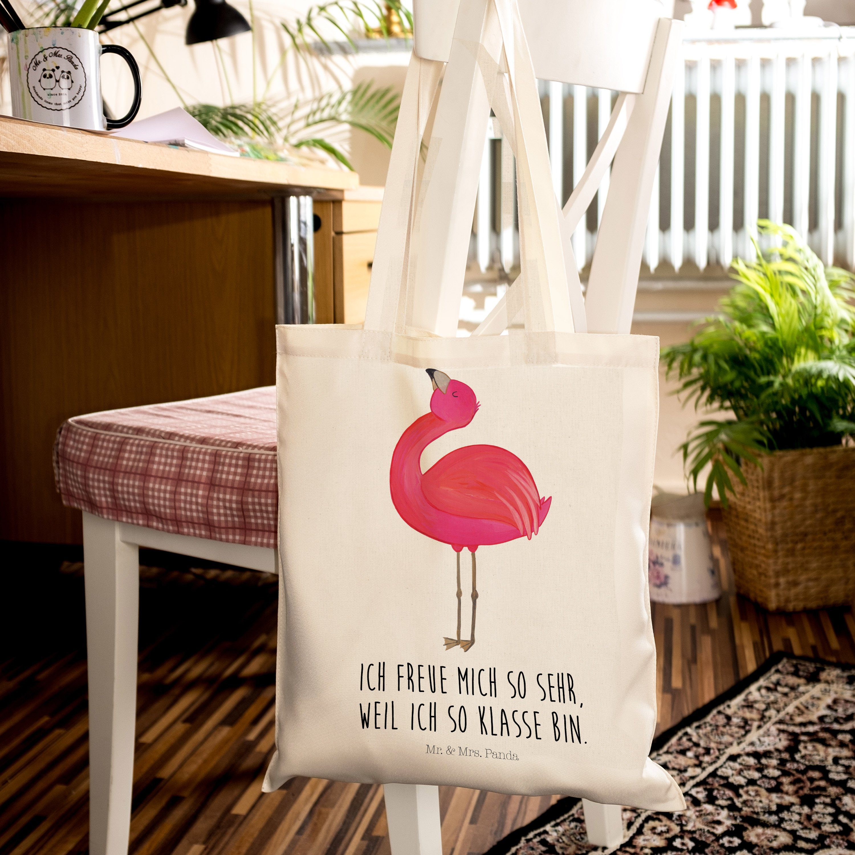 Mr. & - Stoffb Flamingo Tragetasche Einkaufstasche, (1-tlg) Transparent Panda - stolz Mama, Mrs. Geschenk,