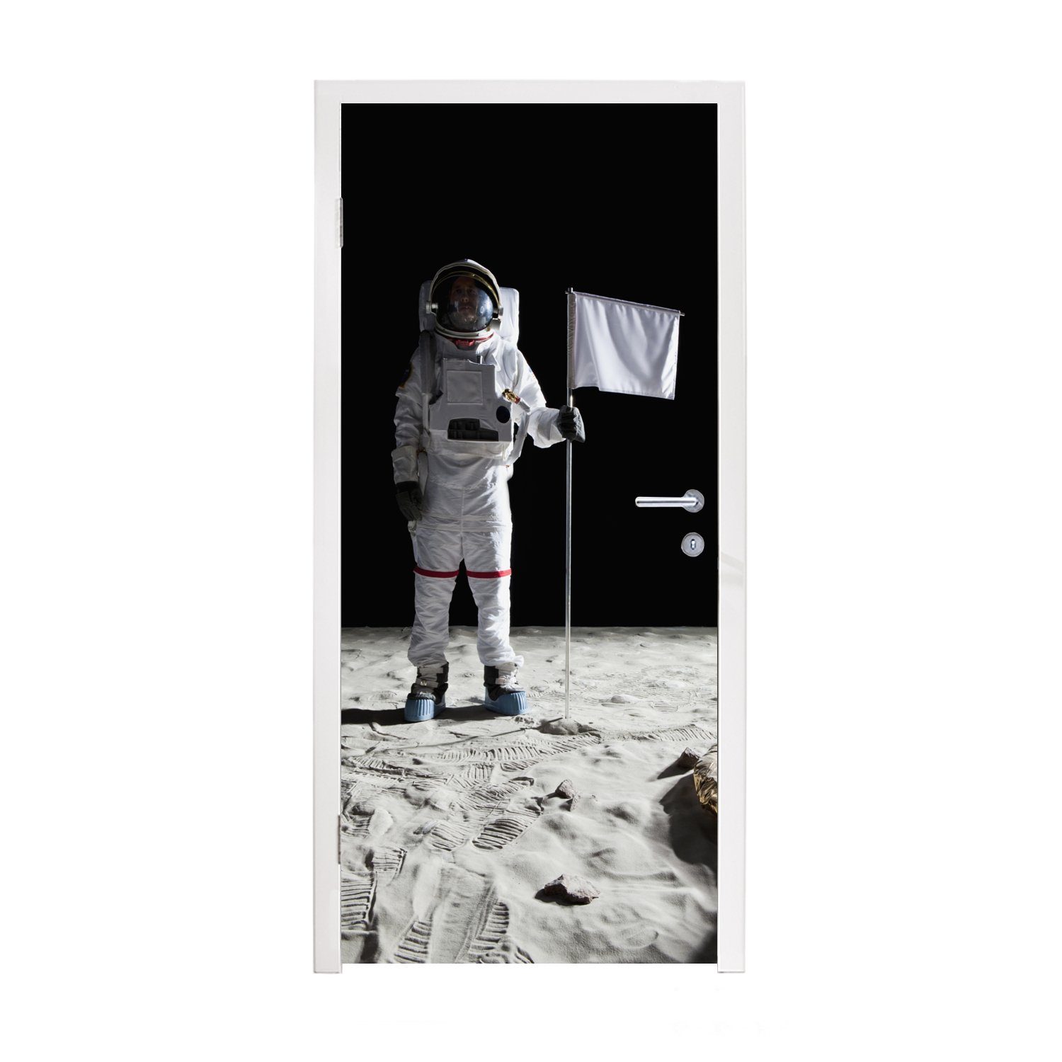 Matt, cm MuchoWow Türaufkleber, Tür, 75x205 Mond bedruckt, - Türtapete Fototapete - für (1 Astronaut, Weltraum St),