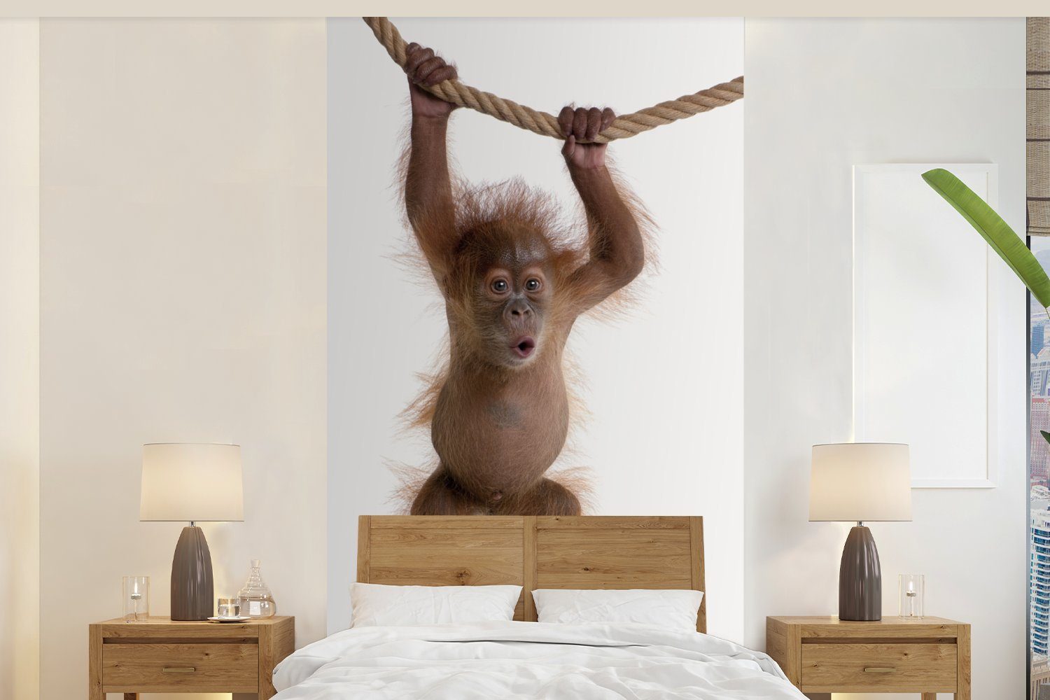 MuchoWow Fototapete Affe - Tiere - Kinder - Orang Utan - Jungen - Mädchen, Matt, bedruckt, (2 St), Vliestapete für Wohnzimmer Schlafzimmer Küche, Fototapete