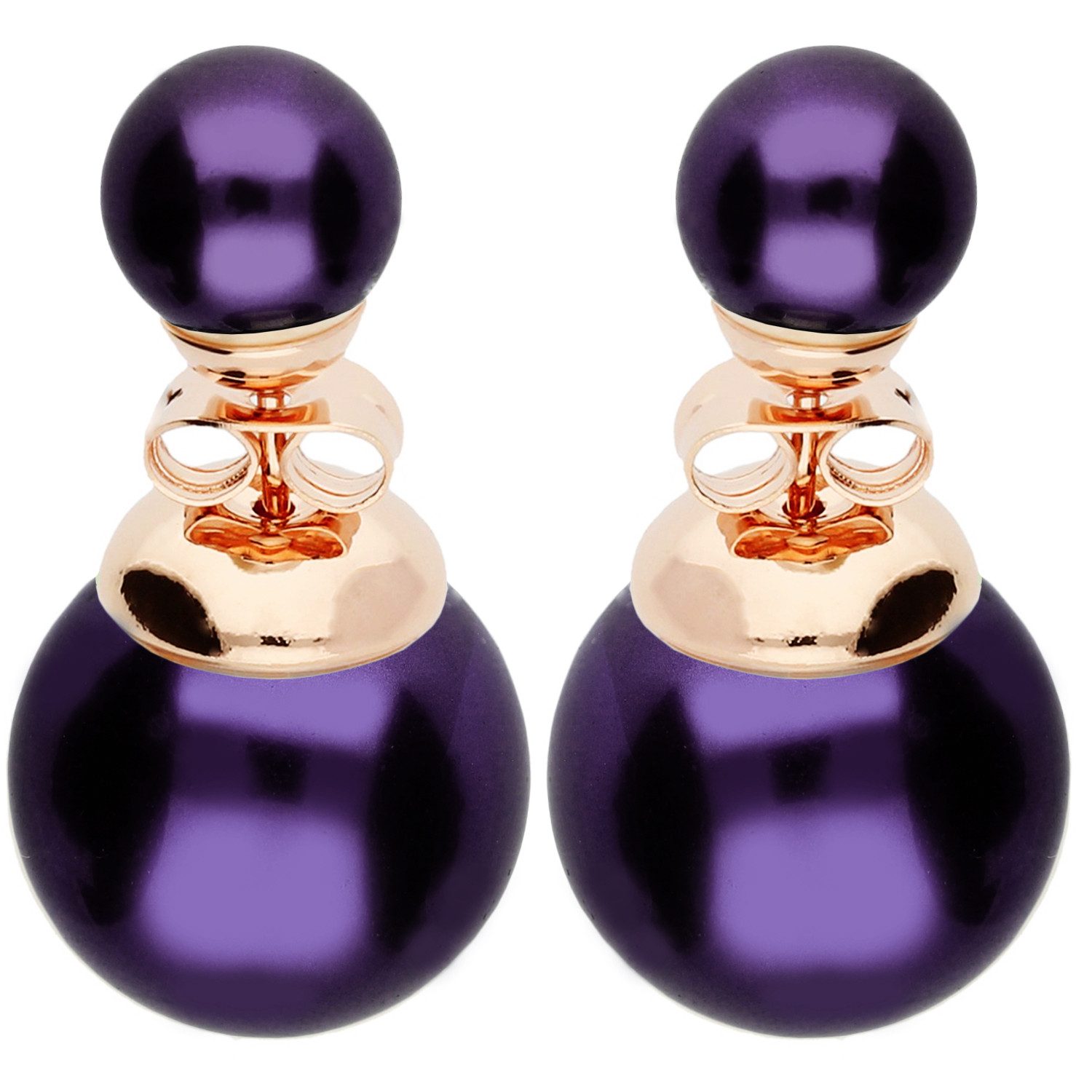 LÖB Paar Ohrstecker 18K Roségold vergoldet Ohrringe Zwei Doppel Perlen Perl günstig online kaufen