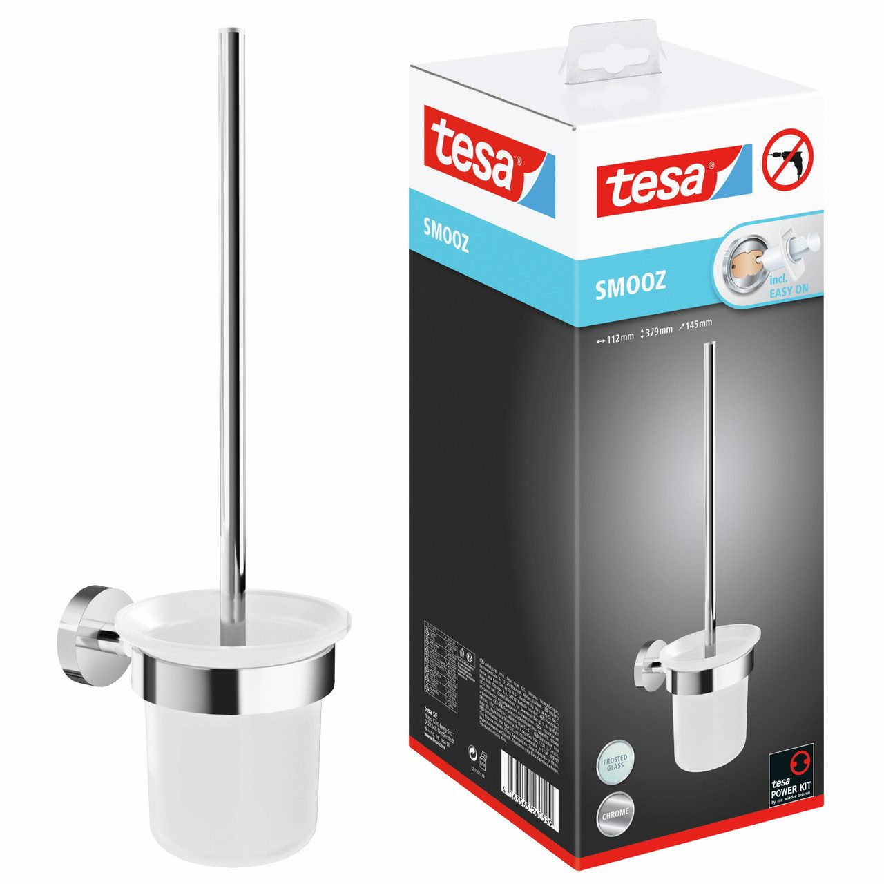 tesa WC-Reinigungsbürste 1 x SMOOZ Toilettenbürste, (Komplett-Set, 3-tlg), chrom - silber - 13,7 cm : 9,7 cm : 41 cm