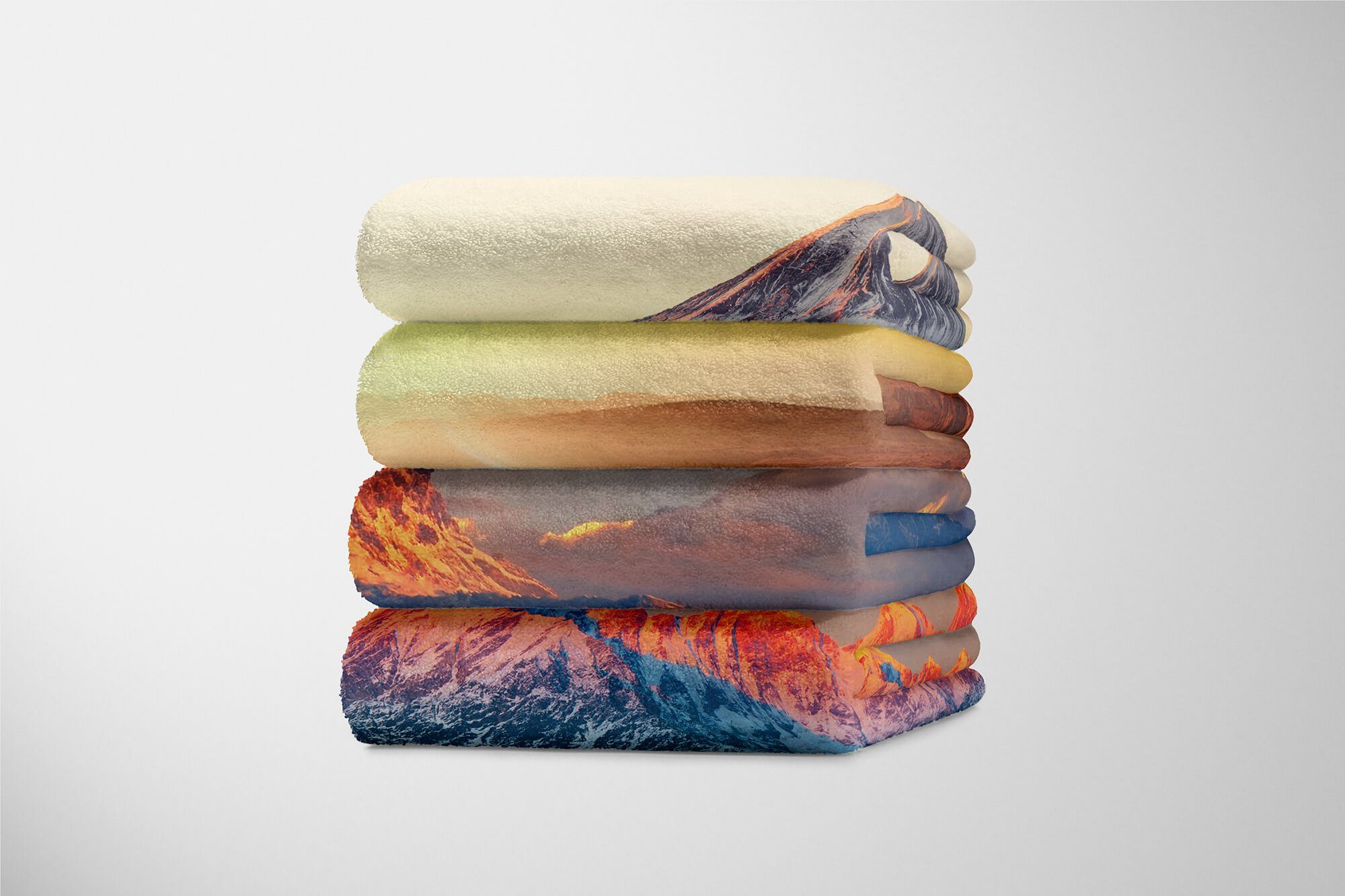Sinus Art (1-St), Kuscheldecke Berge Handtuch Handtuch Handtücher Fotomotiv Saunatuch Schön, Baumwolle-Polyester-Mix Strandhandtuch Schneegipfel mit