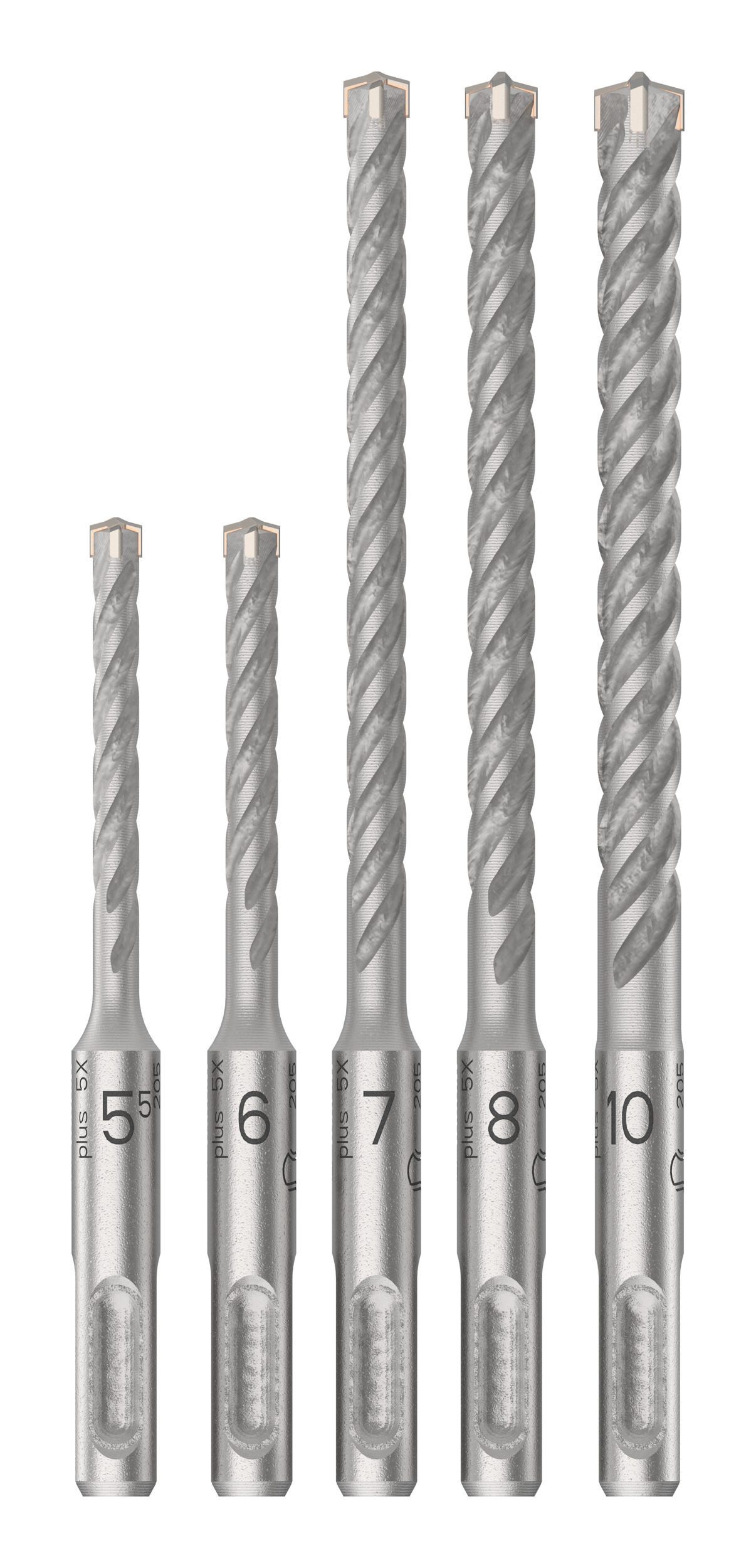 BOSCH Universalbohrer Pro SDS plus-5X, (5 Teile), SDS plus-5X Hammerbohrer-Set, 5,5/6/7/8/10 mm, 5-teilig