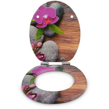Sanfino WC-Sitz "Orchid" Premium Toilettendeckel mit Absenkautomatik aus Holz, mit schönem Blumen-Motiv, hohem Sitzkomfort, einfache Montage