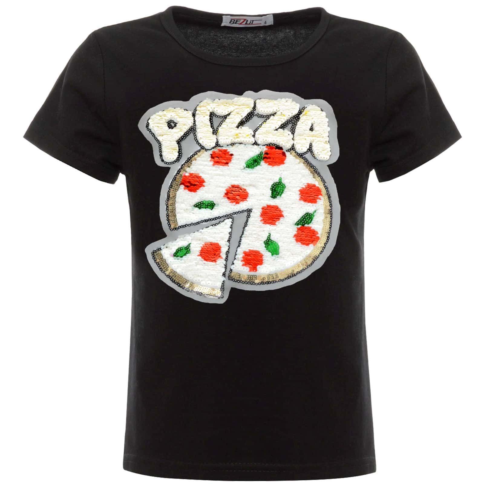 Motiv Wende (1-tlg) Wendepailletten mit Pailletten Mädchen T-Shirt mit Paillettenshirt PIZZA BEZLIT Schwarz