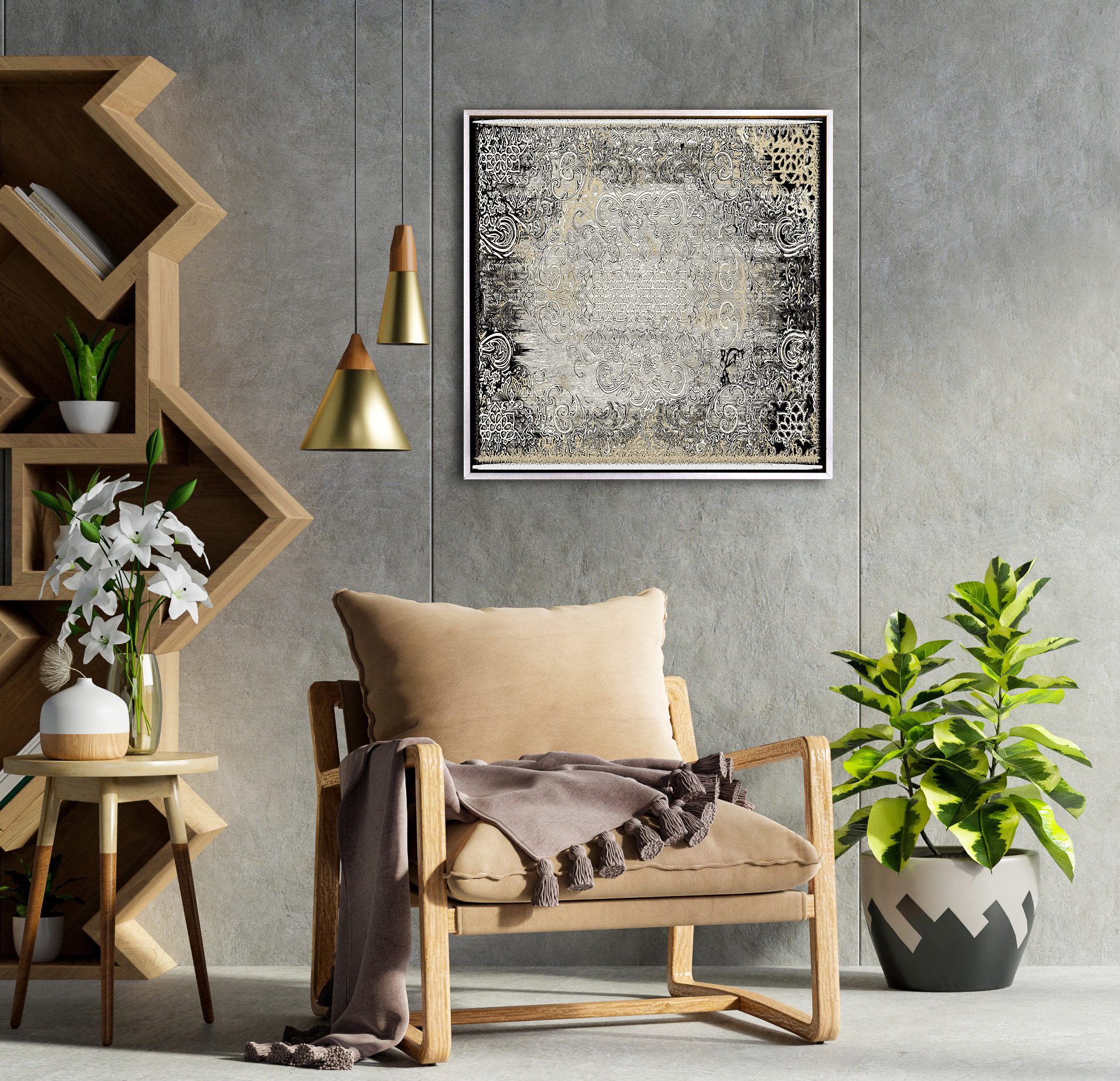 queence Leinwandbild Abstrakt Geschnörkelt, Abstrakt, Abstrakte, Kunst, Modern, mit einem Schattenfugenrahmen veredelt