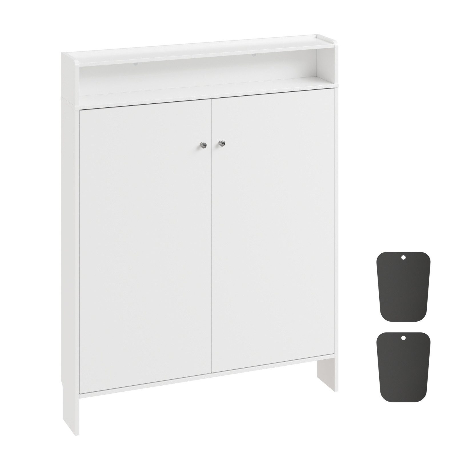 SoBuy Schuhschrank FSR227-E, Schrank schmal 15cm, Flurschrank mit LED und Haken (1er Set) Weiß mit 2 Türen, offener Ablage und Beleuchtung für Diele