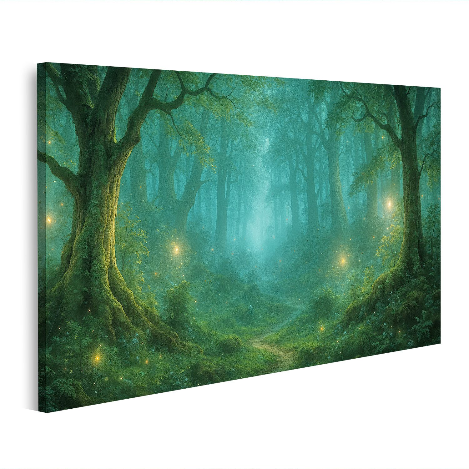 islandburner Leinwandbild auf Leinwand Zauberwald mit magischen Lichtern und Nebel Fantasy