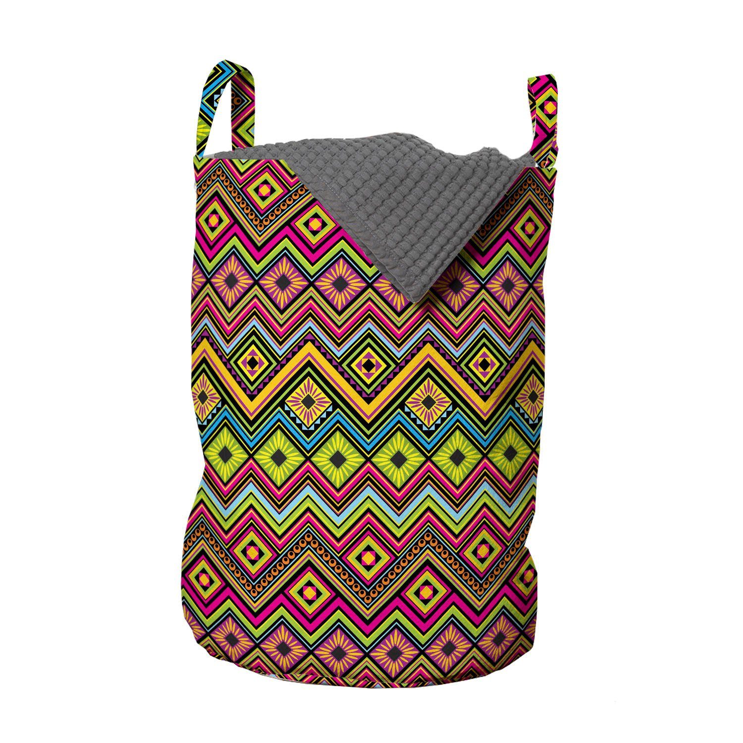 Abakuhaus Wäschesäckchen Wäschekorb mit Griffen Kordelzugverschluss für Waschsalons, Geometrisch Mexican Zigzag Motiv