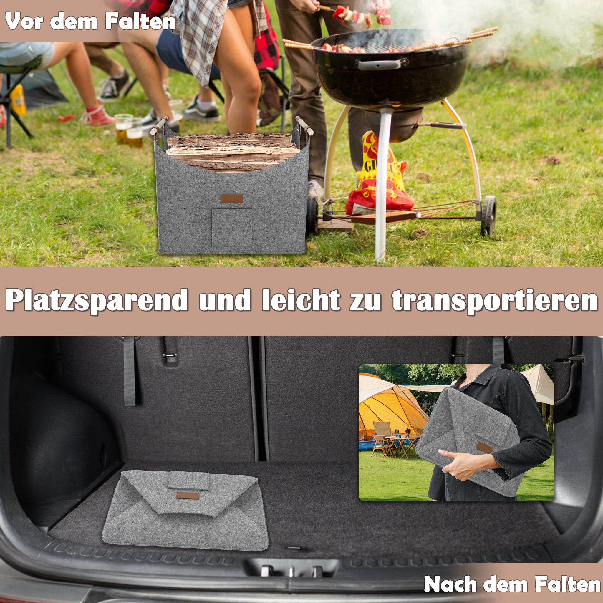 FIVMEN Kaminholzkorb Brennholzkorb Filzkorb 2 Stück Holzkorb Kaminholz (mit Griff Feuerholzkorb für Feuer Brennholz)
