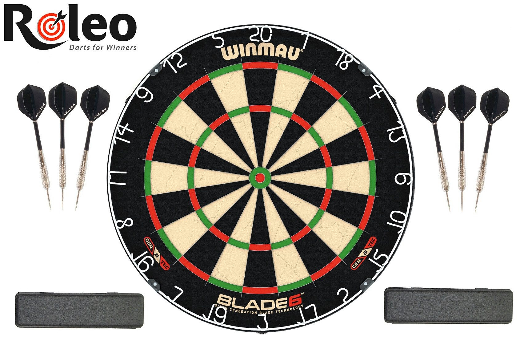 Dartscheibe Dartset Winmau Blade 6 + 2 Satz Roleo Dartpfeile