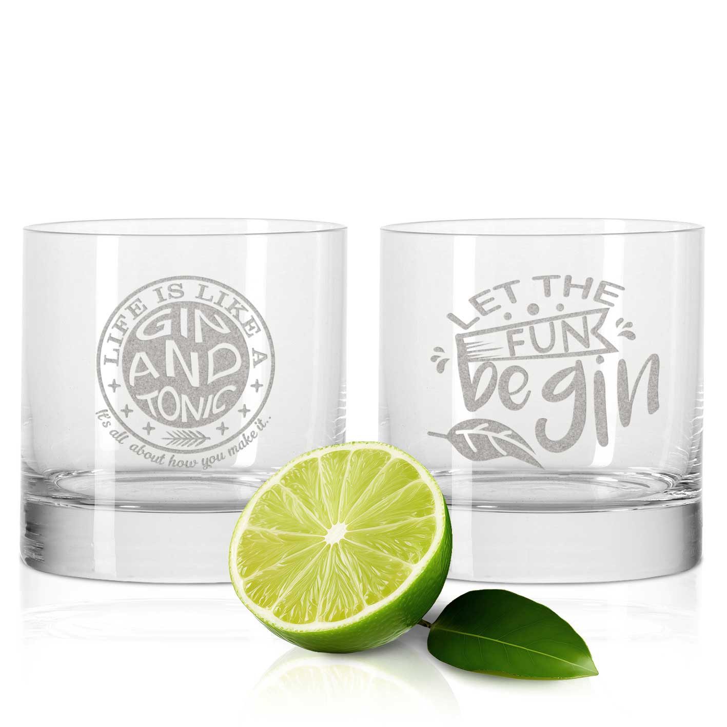 GRAVURZEILE Cocktailglas 2er Set Montana GIN-Gläser - Life is like a Gin & Let the fun beGin, Glas, Geschenk-Set für Gin Liebhaber