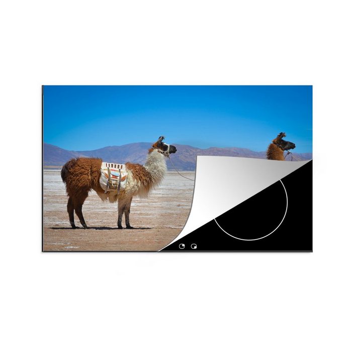 MuchoWow Herdblende-/Abdeckplatte Lama - Wüste - Berge Vinyl (1 tlg) induktionskochfeld Schutz für die küche Ceranfeldabdeckung