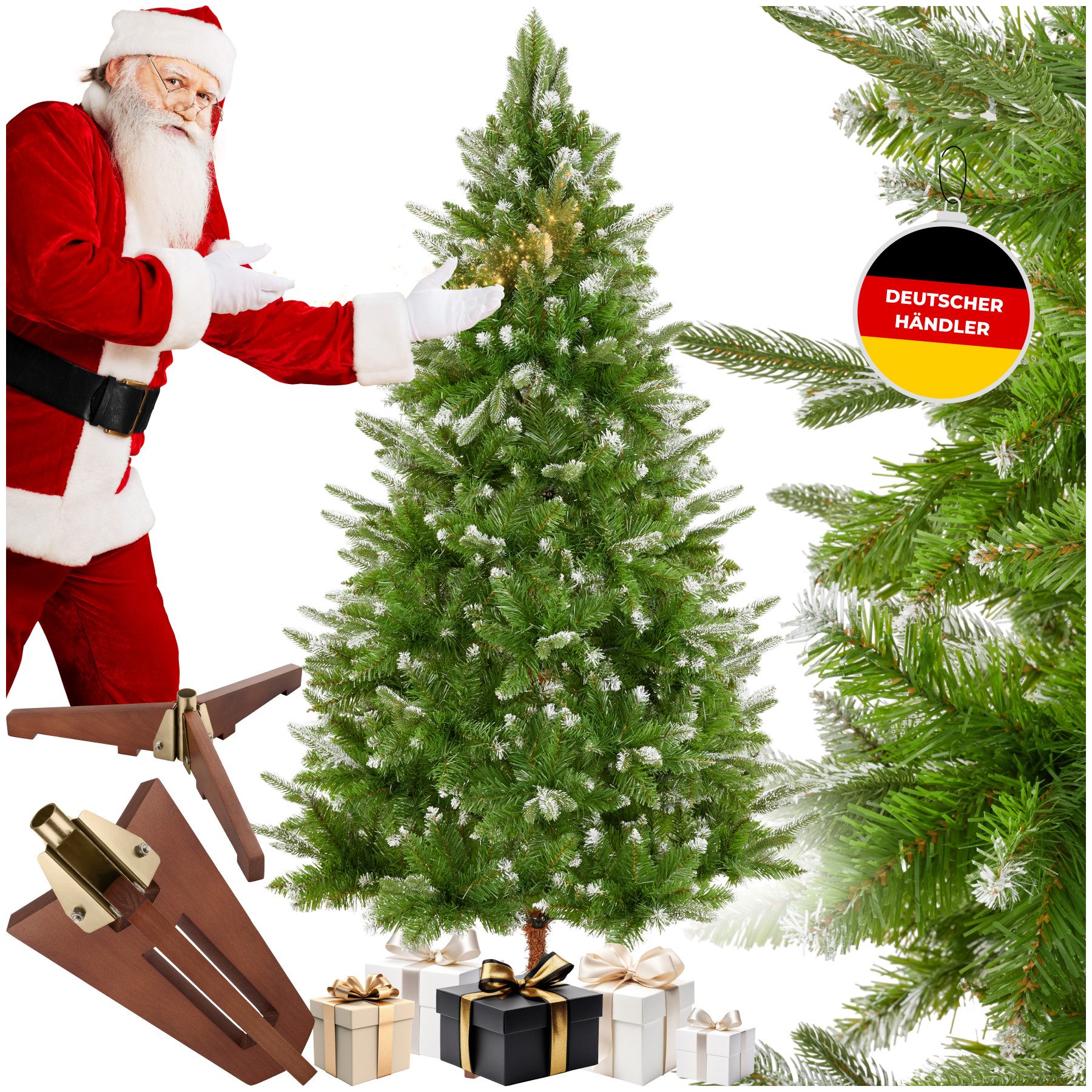 tectake Künstlicher Weihnachtsbaum Künstlicher Christbaum Blitzen in Grün Deko Tannenbaum 180cm, Undekorierter/Unbeleuchteter Baum, künstlich in Grün, PVC- und Spritzgussnadeln, beschneite Spitzen