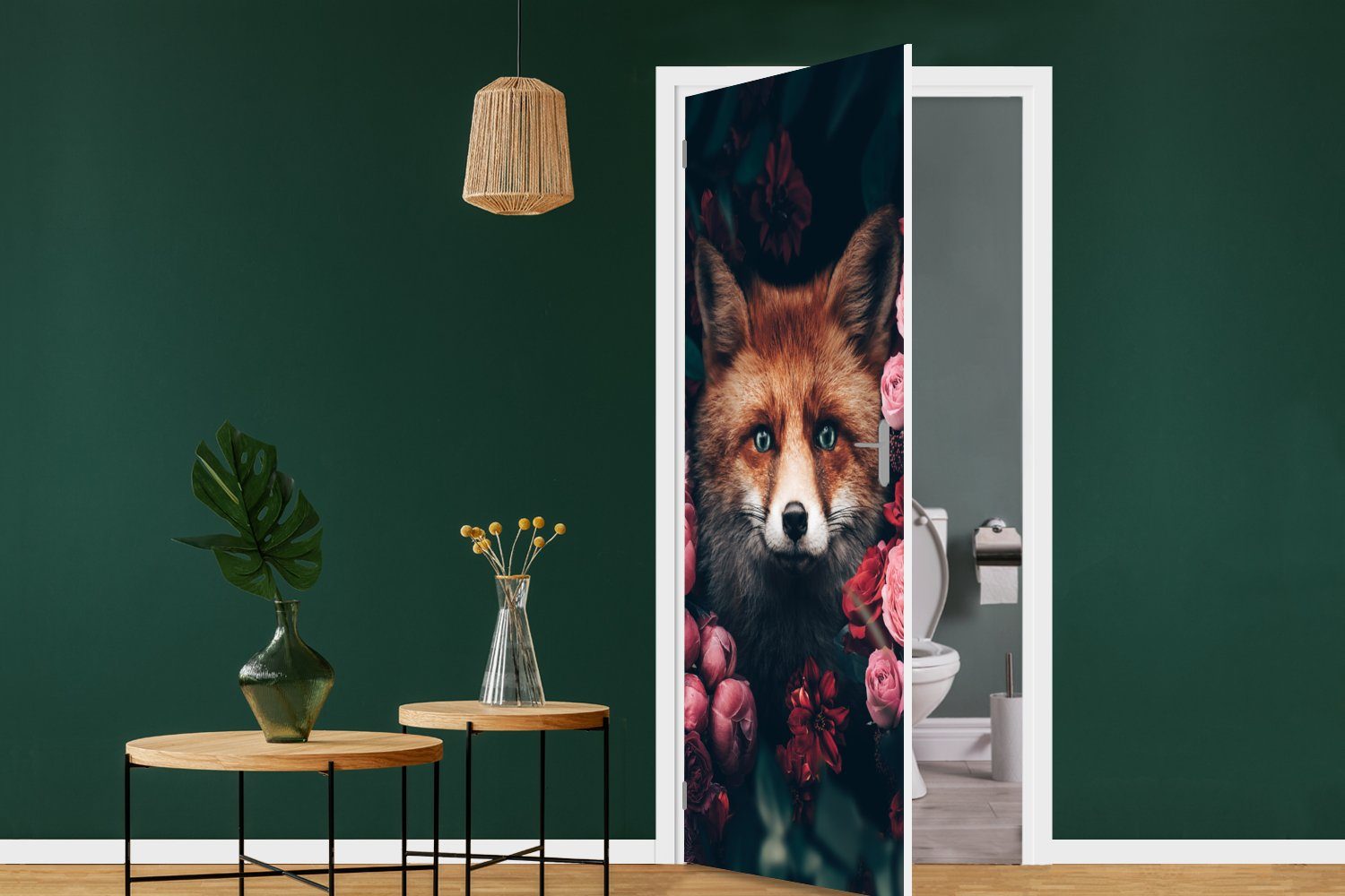 MuchoWow Türtapete Fuchs - für Tiere, cm St), 75x205 Blumen Tür, Matt, Türaufkleber, - bedruckt, Fototapete (1