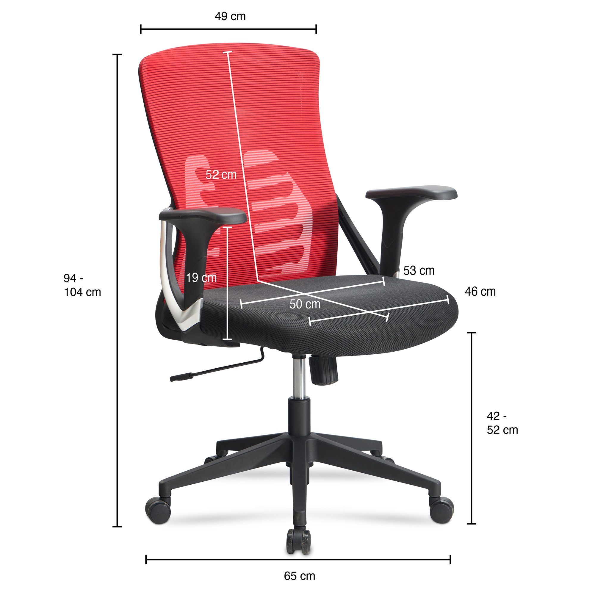 Mesh-Bezug Rot Ergonomisch / (Bürostuhl mit SPM1.446 kg), Schwarz Armlehnen Drehstuhl Amstyle Stoff, 120 Schreibtischstuhl