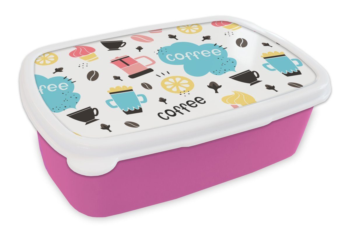 MuchoWow Lunchbox Patronen - Kaffeebohnen - Eiscreme, Kunststoff, (2-tlg), Brotbox für Erwachsene, Brotdose Kinder, Snackbox, Mädchen, Kunststoff rosa
